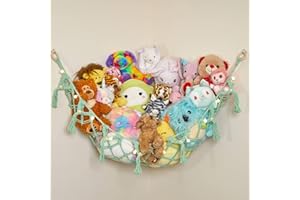 Lilly's Love Stuffed Animal Storage Macrame Hammock w/Lights | Boho Style Rope Netting | Organize The Plushie Chaos (Mint)