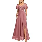 Miusol Women's V-Neck Sequin Lace Classy Ruffle Sleeve Bridesmaid Maxi Dress