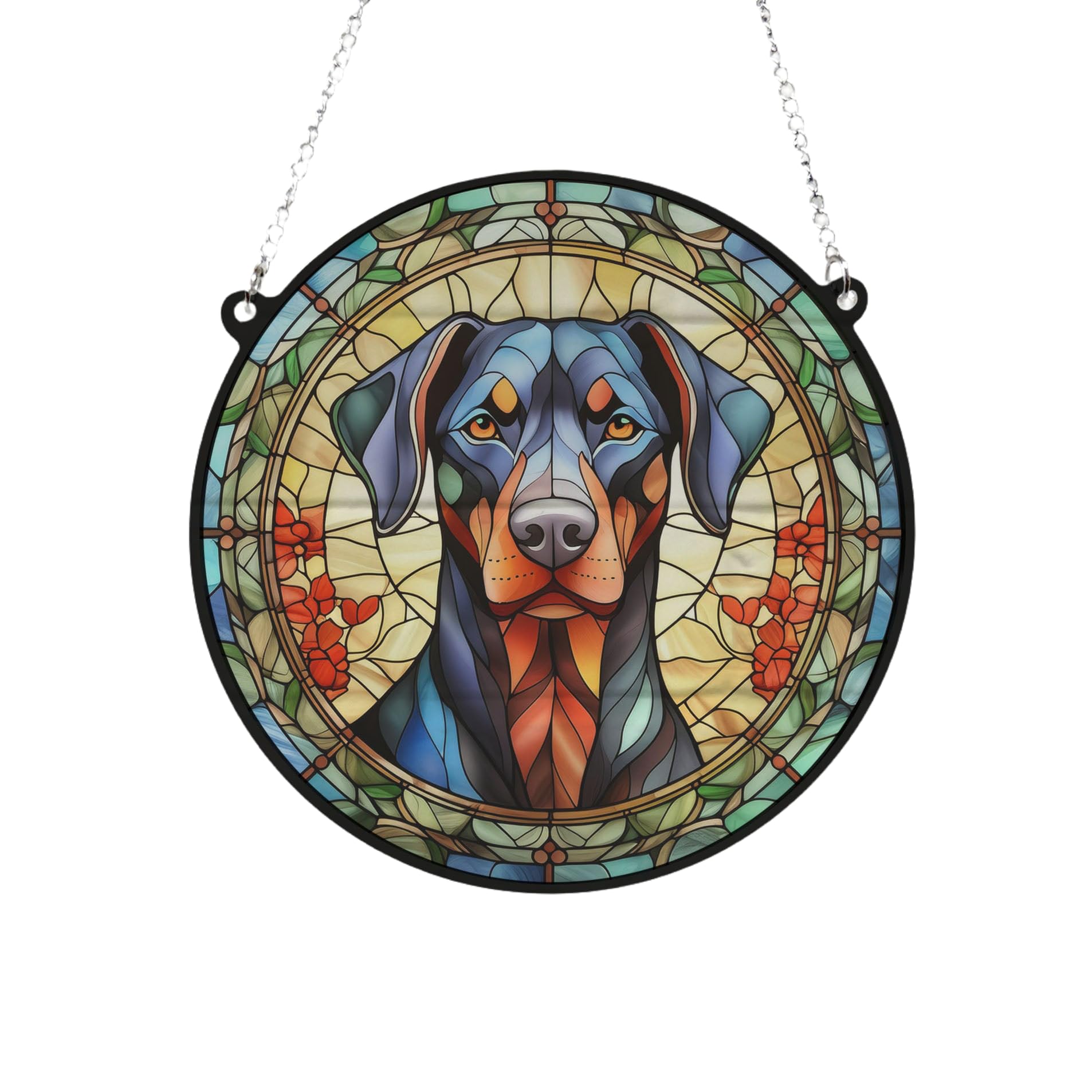 Doberman Stained Glass Effect Suncatcher Gift for Dog Lovers - 19cm
