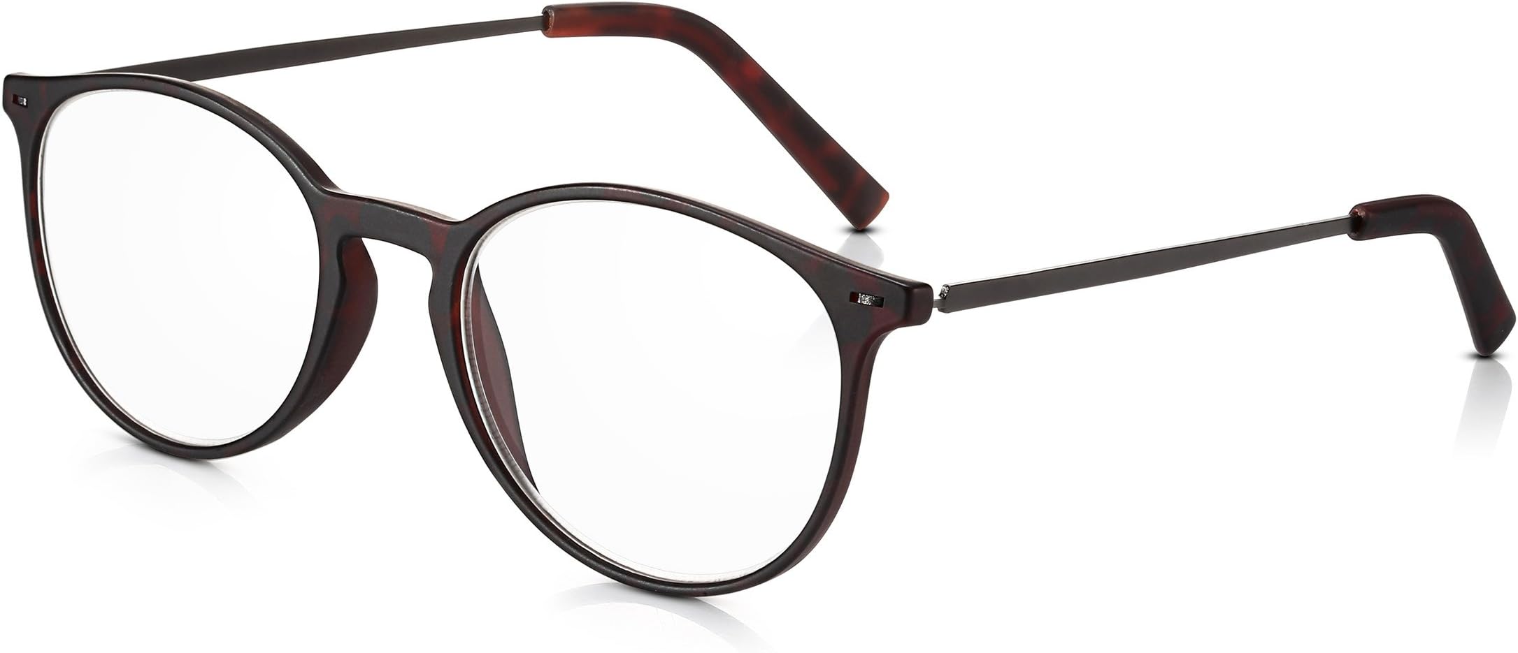 Reading Glasses +1.0 to +3.5 Mens Womens Non Prescription Plastic & Metal Round Readers, Modern Lightweight Glasses. Read Optics