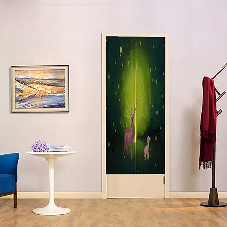 Amazon 漫画 美しい 手描き のれん おしゃれ 目隠し ロング おしゃれ 暖簾 幅85cm 丈0cm ファンタジー 風景 イラスト 女の子 クジラ 森 ドリームランド 98 ナチュラル 玄関 厚手 天然素材 のれん オンライン通販