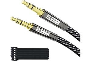 Elecan 3.5mm AUX Cable 10 Ft/2 Pack (Hi-Fi Sound-Zinc Alloy Case-OD 3.5MM-Ultra Slim&Soft) Auxiliary Stereo Audio Cable Braided 1/8 inch 3.5 mm AUX Cord for Headphones,Car,Home Stereos, Speaker,Phones