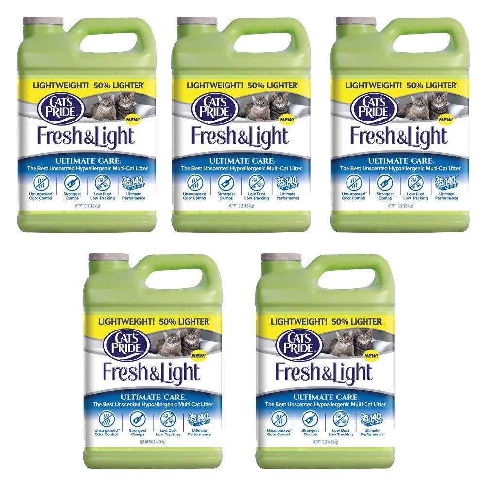 Cat's Pride Oil Dri Fresh and Light Premium Clumping Fragrance Free Scoopable Cat Litter (Unscented Hypoallergenic 5 Pack (50 LBS.))