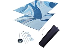 EZ TRAVEL COLLECTION EZ Travel Distribution RV Patio Mat Outdoor Tent and Grass Mat with Bag and Stakes (Reversible) (Blue Wave, 9' x 18')