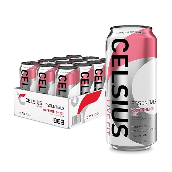 CELSIUS ESSENTIALS™ SPARKLING WATERMELON ICE, SUGAR FREE PERFORMANCE ENERGY DRINK, 16 FL OZ (PACK OF 12)