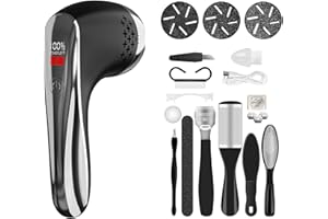 HEETHYCOOL Foot File Pedicure Kit Tools Electric Callus Remover for Feet, Foot Scrubber Kits for Cracked Heels Dead Skin Battery Display, 2 Speed, 3 Roller Heads Callus Remover Kit Pedicure Set for Feet