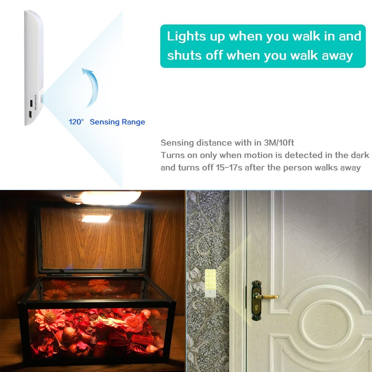 Recargable LED Sensor de movimiento Luces de armario Armario Luz de la