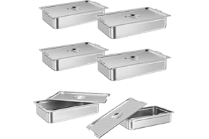 Takywep 6 Pack Full Size Food Pan,Commercial Catering Hotel Pan [NSF Certified][with Handle & Lid] Stainless Steel 4 Inch Deep Anti-Jamming Steam Table Pan