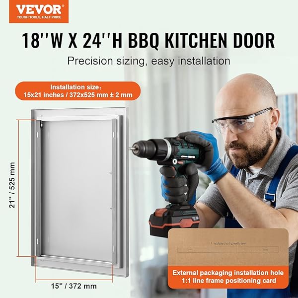 VEVOR BBQ ACCESS DOOR, 18W X 24H INCH SINGLE OUTDOOR KITCHEN, STAINLESS STEEL FLUSH MOUNT, WALL VERTICAL WITH HANDLE, FOR BBQ ISLAND, GRILLING STATION, OUTSIDE CABINET