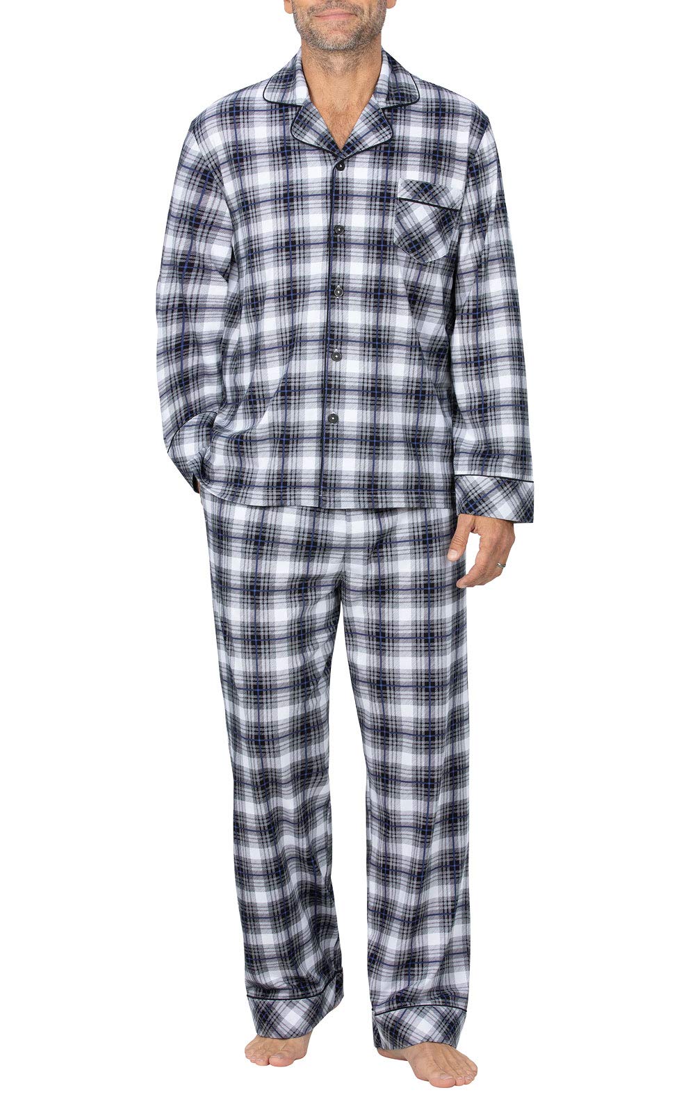 PajamaGram Mens Pajama Sets Cotton - PJs for Men, Black Plaid, Medium Image