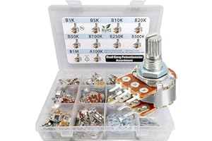 3PDT 50 pcs Dual Gang Stereo 6-pin Potentiometer Assortment 1k 5k 10k 20k 50k 100k 250k 500k 1M A100k