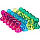 24 Acrylic Magnetic Push Pins - Assorted Colors - Perfect Magnet Set for Fridge and Refrigerator, Whiteboards, Dry Erase Boards, Maps and Teachers