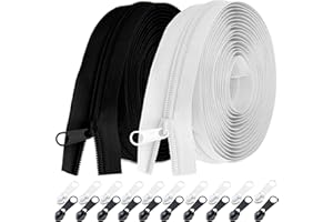 2 Pack Nylon Coil Zippers Set, 196.85 Inch Long Zipper Rolls with 20 Removable Pulls & Sliders, Heavy Duty Zippers for Sewing