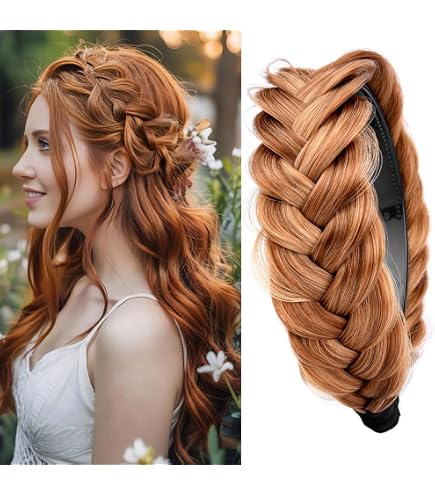 Synthetic Hair Headband Wide Braid Dark Strawberry Blonde 2 Inch for Adults Synthetic Hair Headband Wide Braid Dark Strawberry Blonde 2  main image 2
