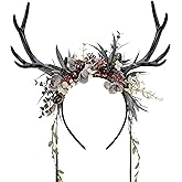 MOSTORY Gothic Flower Antler Headband - Deer Antlers Hairband with Vines for Renfaire Accessories Renaissance Fantasy Cosplay
