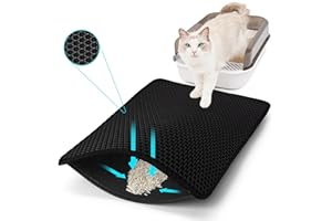 FADEYJ Cat Litter Mat, Kitty Litter Collector, Double Layered Honeycomb Design Waterproof, Anti Urine, Anti Slip, Easy to Clean, Limit Garbage (30"x24", Black)