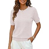 LaGracia Short Sleeve Sweater for Women Wool Blend Crewneck Business Casual Pullover Lightweight Sweaters