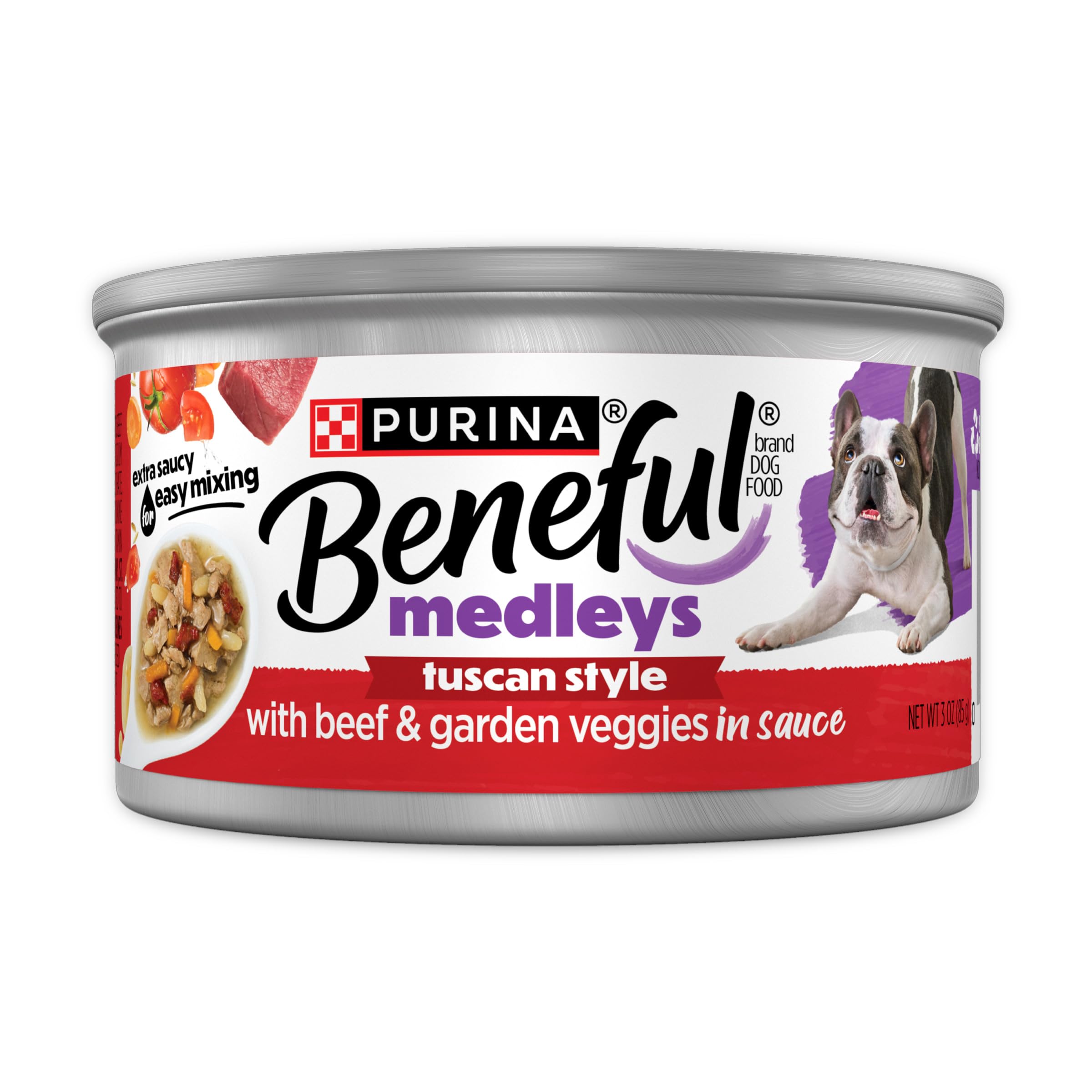 Photo 1 of Purina Beneful Medleys Tuscan Style Wet Dog Food with Beef, Carrots, Tomatoes, and Rice in Dog Gravy - (Pack of 12) 3 oz. Cans