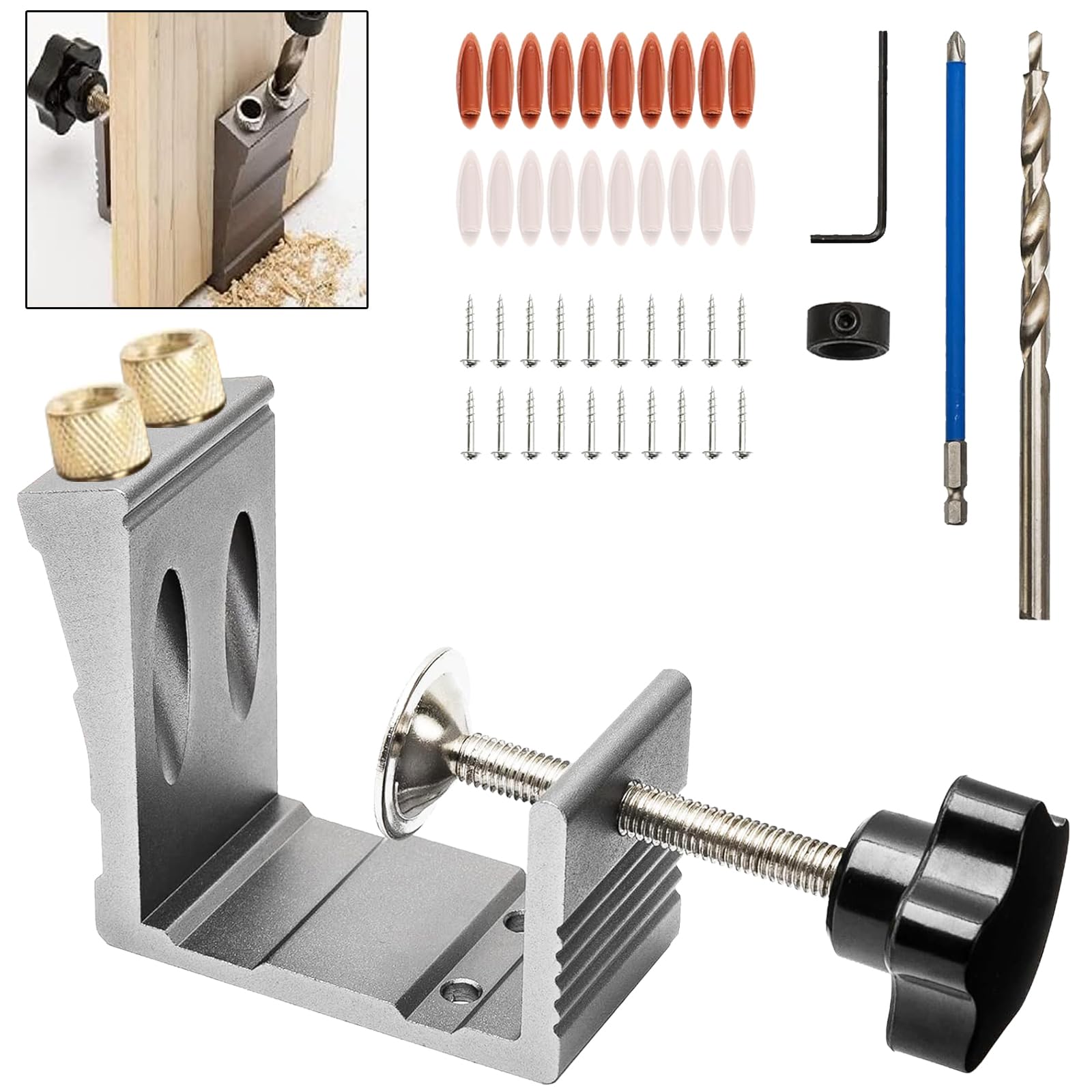 thirei Pocket Hole Jig Kit, 15° Drill Guide Joint Screw Kit, DIY Woodworking Tools Carpentry Locator, for Wooden Furniture, Grey