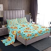 Feelyou Pizza Bed Set Fast Food Sheet Set for Kids Boys Girls Food Theme Bed Sheets Delicious Food Bedding Sheets Green 1 Bed Sheets with 2 Pillowcases King Size