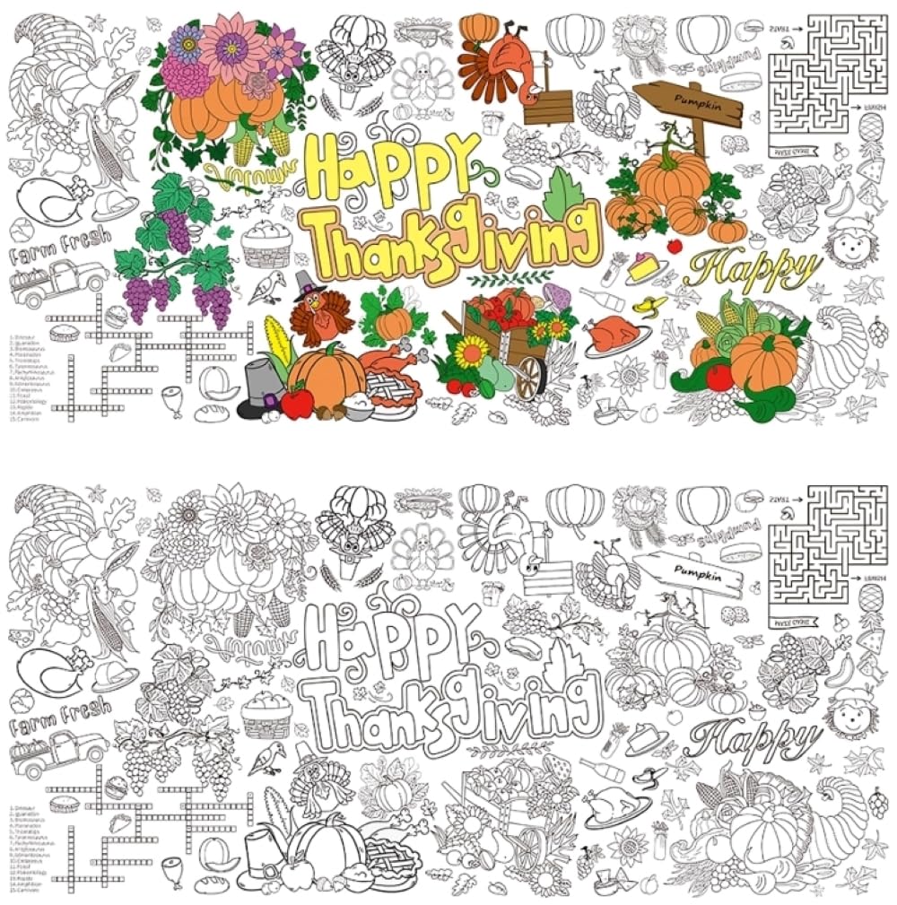 Giant Coloring Poster Tablecloth for Kids - Rectangular Educational Coloring Cover for Boys and Girls, Perfect for Birthday Parties, Games, and Party Supplies. (Thanksgiving)