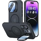 VOFATA for iPhone 15 Pro Case with Camera Cover Stand [Built-in 9H Camera Lens Protector][Fit for Magsafe] Military Grade Shockproof Translucent Matte Magnetic Phone Case 6.1", Black