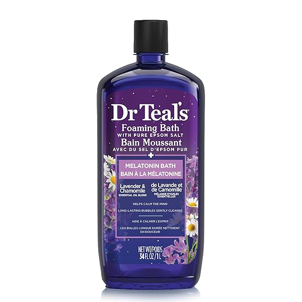 DR TEAL’S FOAMING BATH WITH PURE EPSOM SALT SLEEP BATH WITH MELATONIN & ESSENTIAL OILS 34 FL OZ