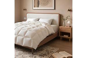 OASWET Extra Fluffy White Goose Feather Down Fiber Comforter Queen 90”x90”, Super Cozy and Soft Hotel Quilted Duvet Insert Queen, Perfect for Luxurious Comfort for The Master Bedroom