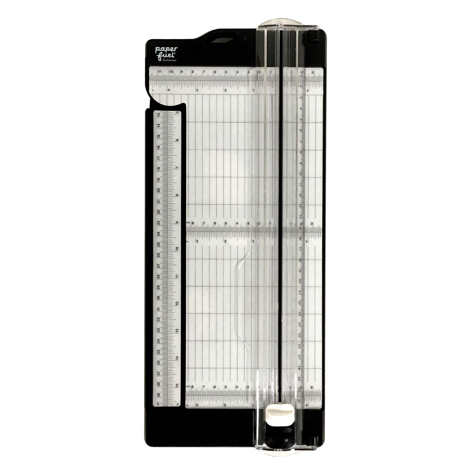Paperfuel Cutter and Scoring Board-12" x 6"-with Extendable Ruler-Paper Trimmer for Card Making, Envelopes, Crafting and Scrapbooking, Black/White, 6"