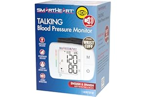 SmartHeart Blood Pressure Monitor | Adult Wrist Cuff | Audible English Spanish Instructions and Results for Visually Impaired | 2-Person Memory |