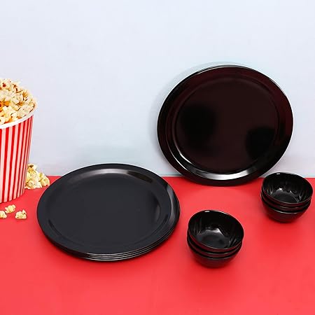 Iveo Melamine Dinner Set, 12-Pieces, Black