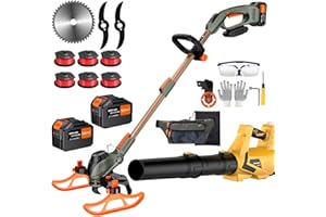 WeGofly 13-Inch String Trimmer Cordless,(2 x 21V 6.0Ah Batteries & Charger), Trimmer/Edger/Lawn Mower/Brush Cutter 4-in-1 + Leaf Blower Cordless, 5-Variable Speed & Turbo Mode/WEG21T