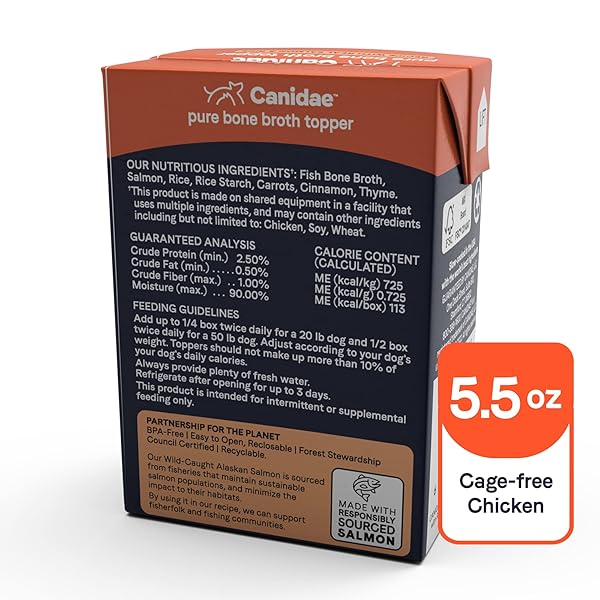 CANIDAE PURE BONE BROTH TOPPER WITH REAL SALMON & RICE WET DOG FOOD, 5.5 OZ. (CASE OF 12)