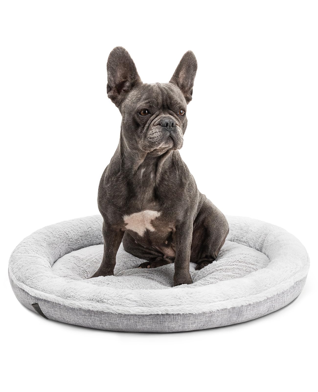 lionto Dog basket round in donut shape, Ø 65 cm, pet cushion for dogs & cats with washable cover & anti-slip nubs, cuddly dog bed made of oxford linen & plush, grey