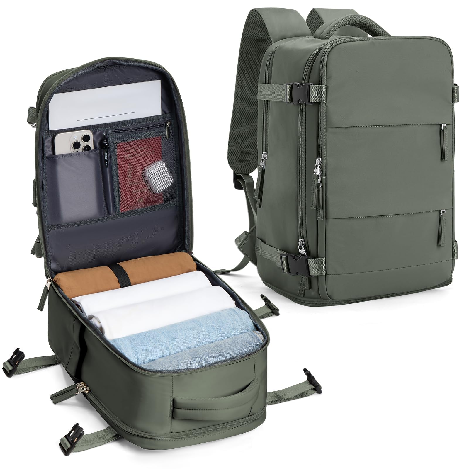 SZLX for Ryanair Cabin Bags 40x20x25 Underseat Carry-ons Bag,Easyjet Cabin Bag Travel Backpack Cabin Size Hand Luggage with Water Bottle Holder Travel Ruscksack Fit 14 Inch Laptop Olive Green