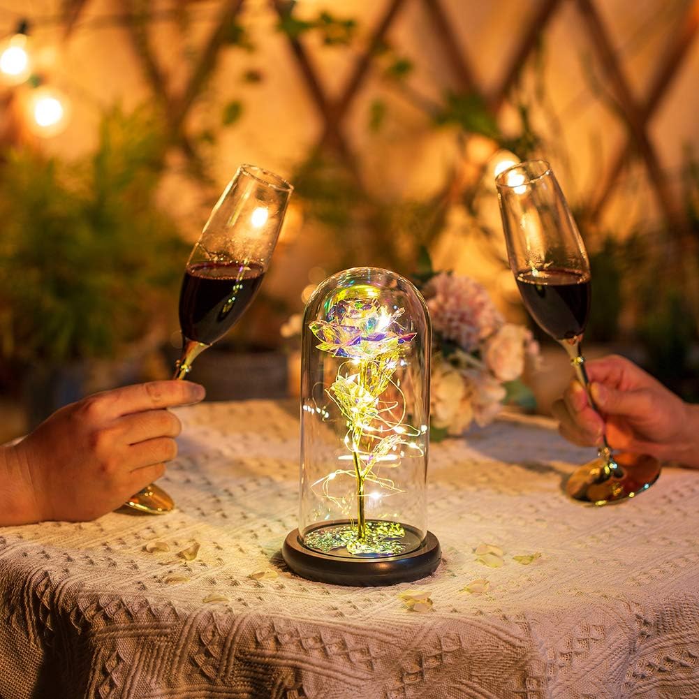 Beauty and the Beast Rose in Glass Dome Forever Rose Flower Kit Enchanted Light Best Gifts for Her Women Girls Adults Mums on Valentine Mothers Day Wedding Anniversary Birthday - Image 4