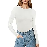 Buauty Women's Ribbed Long Sleeve Crewneck Sweater Knit Fitted Soft Light Pullovers Sweater Fall Basic Casual Tops
