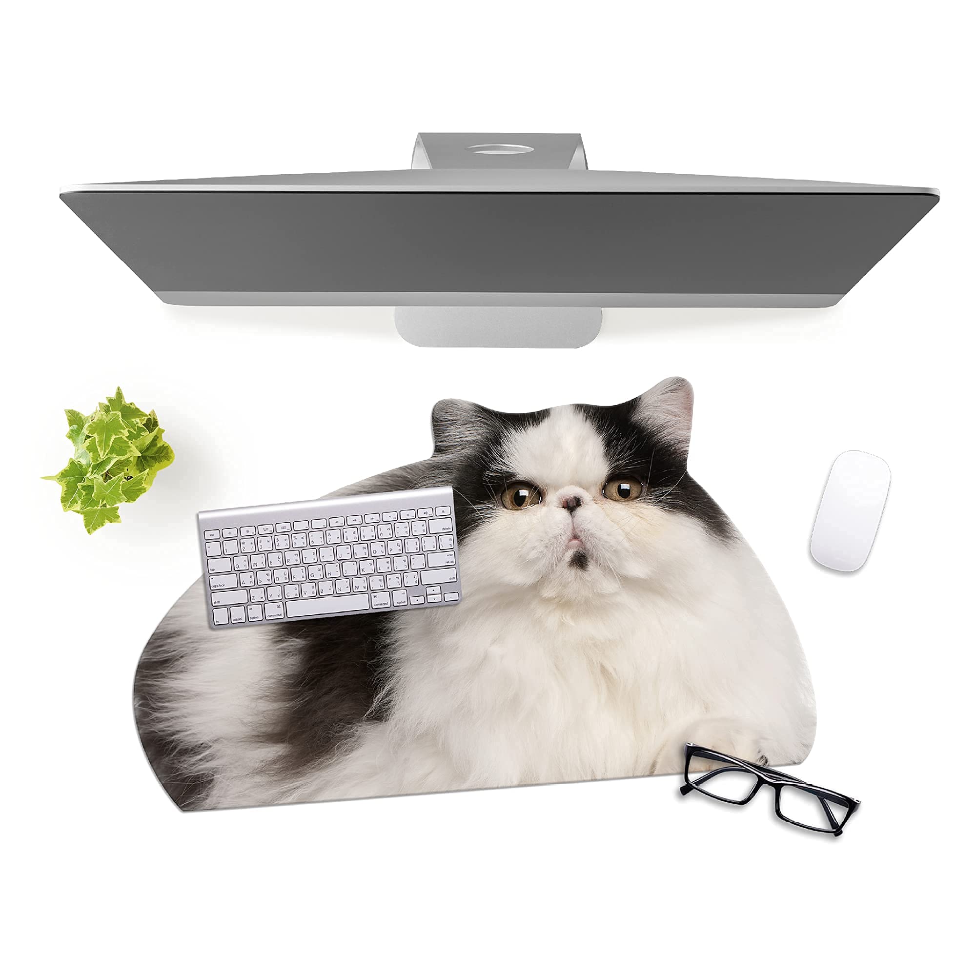 MUSTARD Large Desk Pad | Spill Proof Mouse Pad | Comfy Foam Waterproof Non-slip Backing Mat | Easy Clean | Home Office Computer Desktop Decor | Gift Idea 60x 36cm (Cat)