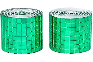 GIFTMEET Green Self Adhesive Glass Mirror Mosaic Tiles, 2 Rolls 3200 Pieces Disco Ball Tiles for DIY Craft, Interior, Art Collage, Card Making, Cups 5 x 5 mm