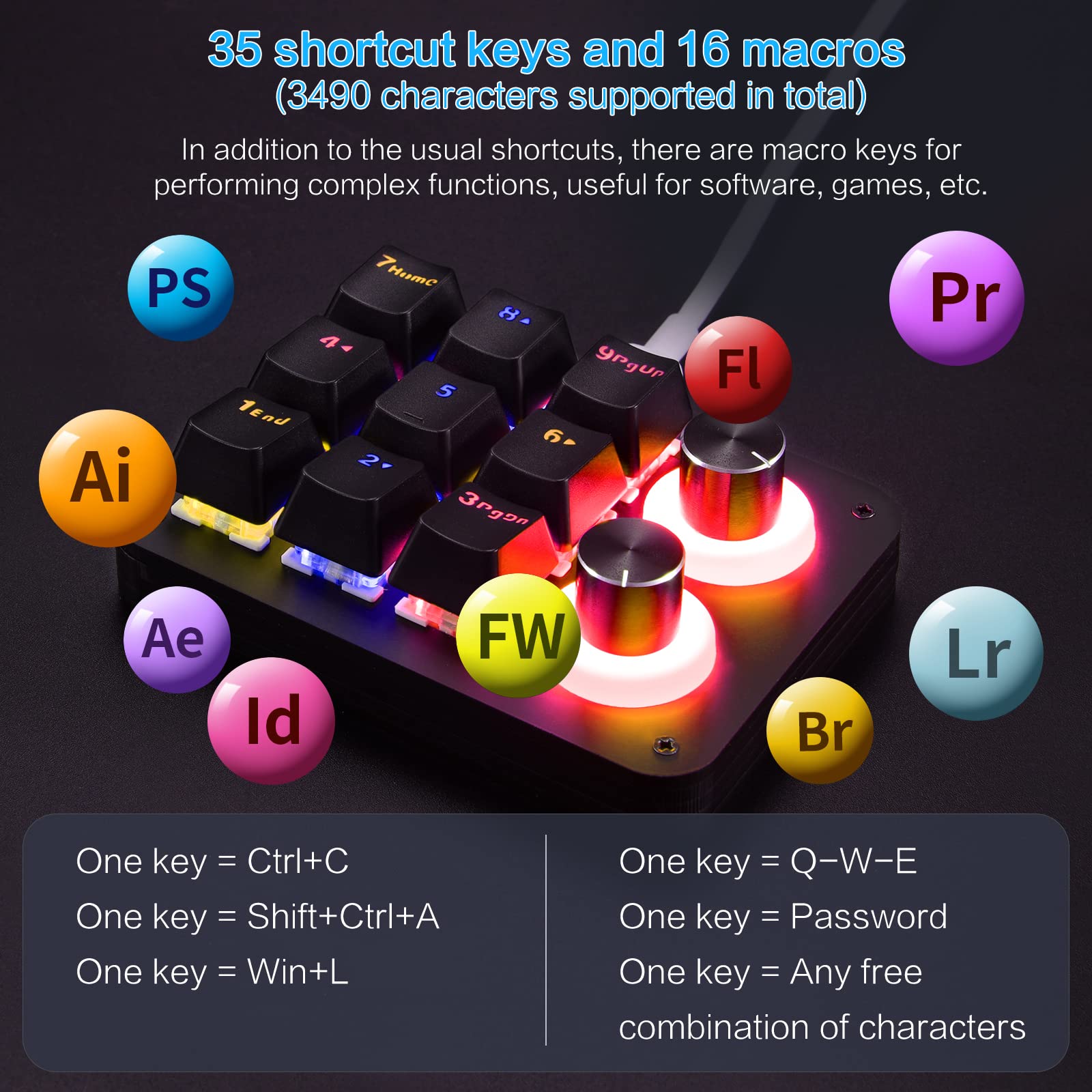Mua Koolertron 9-Key Mechanical Numpad with 2 Programmable Knobs, LED ...