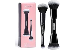 Bueart Design Complexion Duo Brush and Liquid & Bronzer Contour Makeup brushes set with ultra-soft dense hair Double-ended for Foundation Liquid Cream Concealer,Vegan and Cruelty-Free,M18