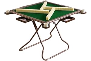 Metal Mahjong Table, Square Foldable Card Table with 4 Drawers and 4 Cup Holders, Portable Domino Table for Mahjong, Poker Bl