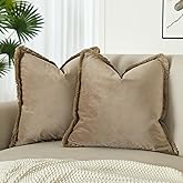JUSPURBET Stone Decorative Velvet Fringe Throw Pillow Covers 24x24 Set of 2 Boho Soft Cushion Case for Home Decor Living Room Couch Sofa Bed