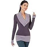 AmélieBoutik Women Crossover Cable Knit V Neck Long Sleeve Pullover Sweater