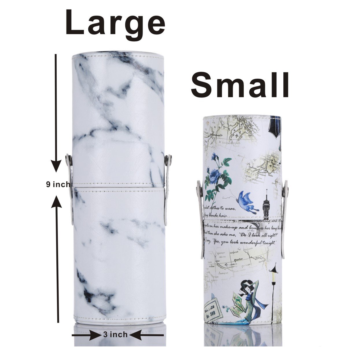 Makeup Brushes Holder Large Capacity Traveling Marble Make Up Brush Case Organizer Cosmetic Cup Cylinder Storage Box Bag Vegan Pu Leather Round(white) : Beauty