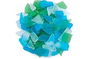Keedolla 15 Oz Sea Glass for Crafts Seaglass Pieces Decor Flat Frosted Sea Glass Art Vase Filler Crushed for Jewelry, Christmas Tree, Wind Chimes Making - Blue, White, Green