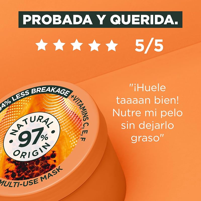 Garnier Fructis Hair Food Pack, champô de papaia, amaciador e máscara, desembaraçantes, reparação intensiva de cabelo danificado, 98% de ingredientes Origem natural, vegan, embalagem sem silicone de 350ml e 400ml