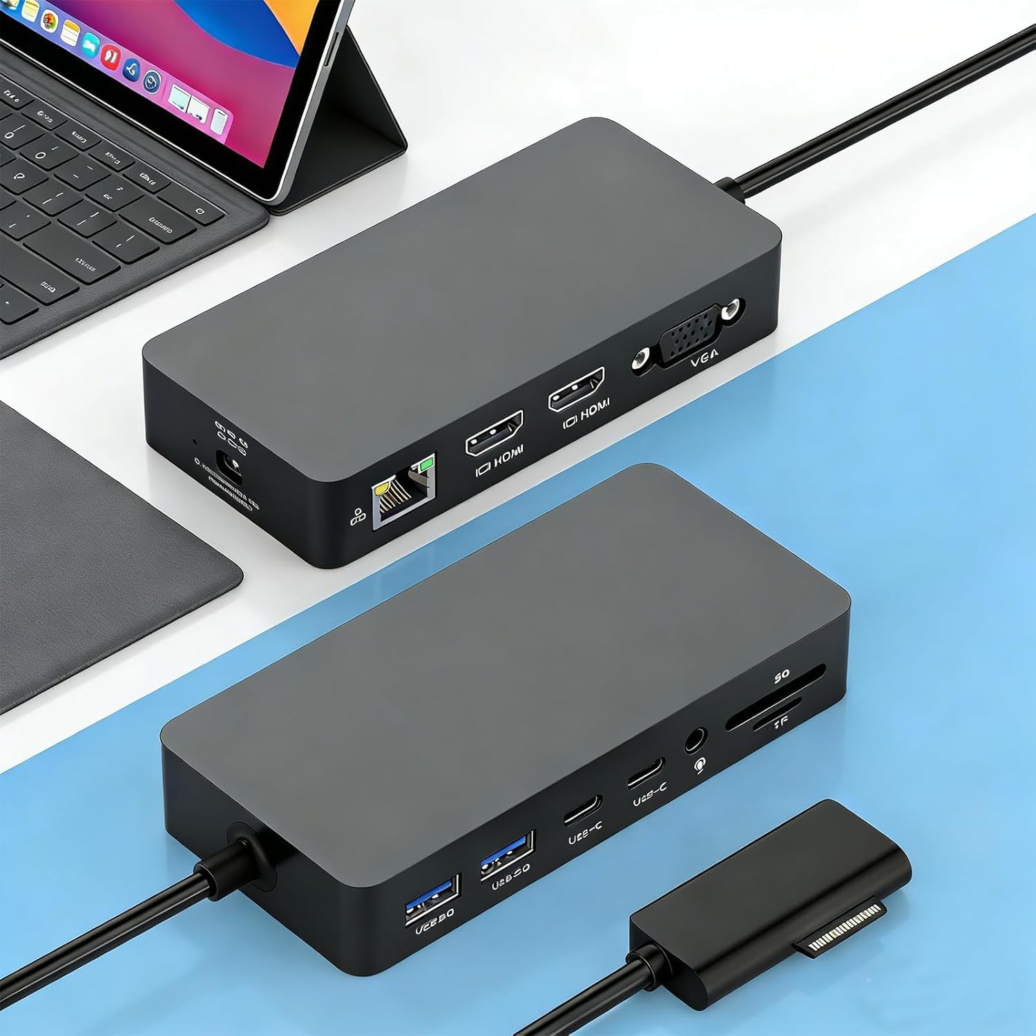 Neues Surface Dock 2 mit 72W Netzteil,12in1 Surface Dockingstation mit Dual HDMI 4K +VGA für Surface pro 11/10/9/8/X/7/6/5/4/3,Surface Laptop 7/6/5/4/3/2/1,Surface Laptop Go 1/2/3,Book 1/2/3