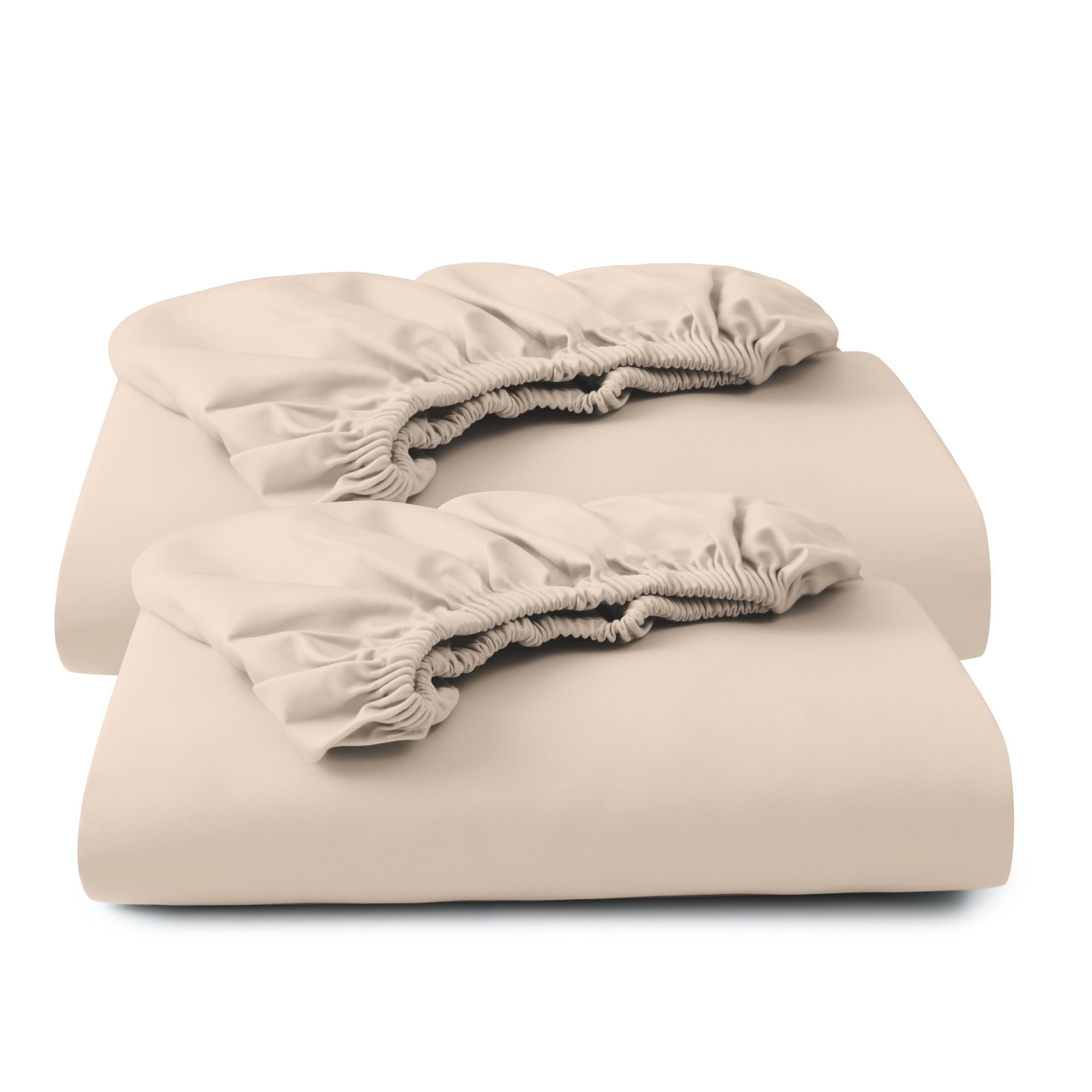 Photo 1 of 2 Pack 100% Egyptian Cotton Fitted Sheet Queen Size Only, 600 Thread Count, 8"-16" Deep Pocket Sateen Weave Bottom Sheet, Soft Breathable Comfy & Hotel Quality (Queen, Beige)