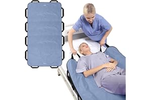 ZHEEYI Bed Positioning Pad with Reinforced Handles 63" x 40" Washable Patient Transfer Slide Sheet for Body Lifting, Turning, Repositioning, for Elderly, Incontinence, Caregiver, Blue Gray